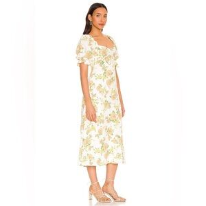 Faithfull the Brand Lennox Midi Dress Velma Floral Peach Puff Sleeve Size 4 NWT